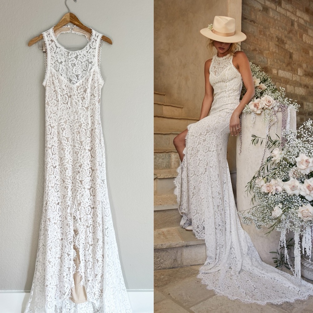 White Floral Lace Mermaid Maxi Dress XL